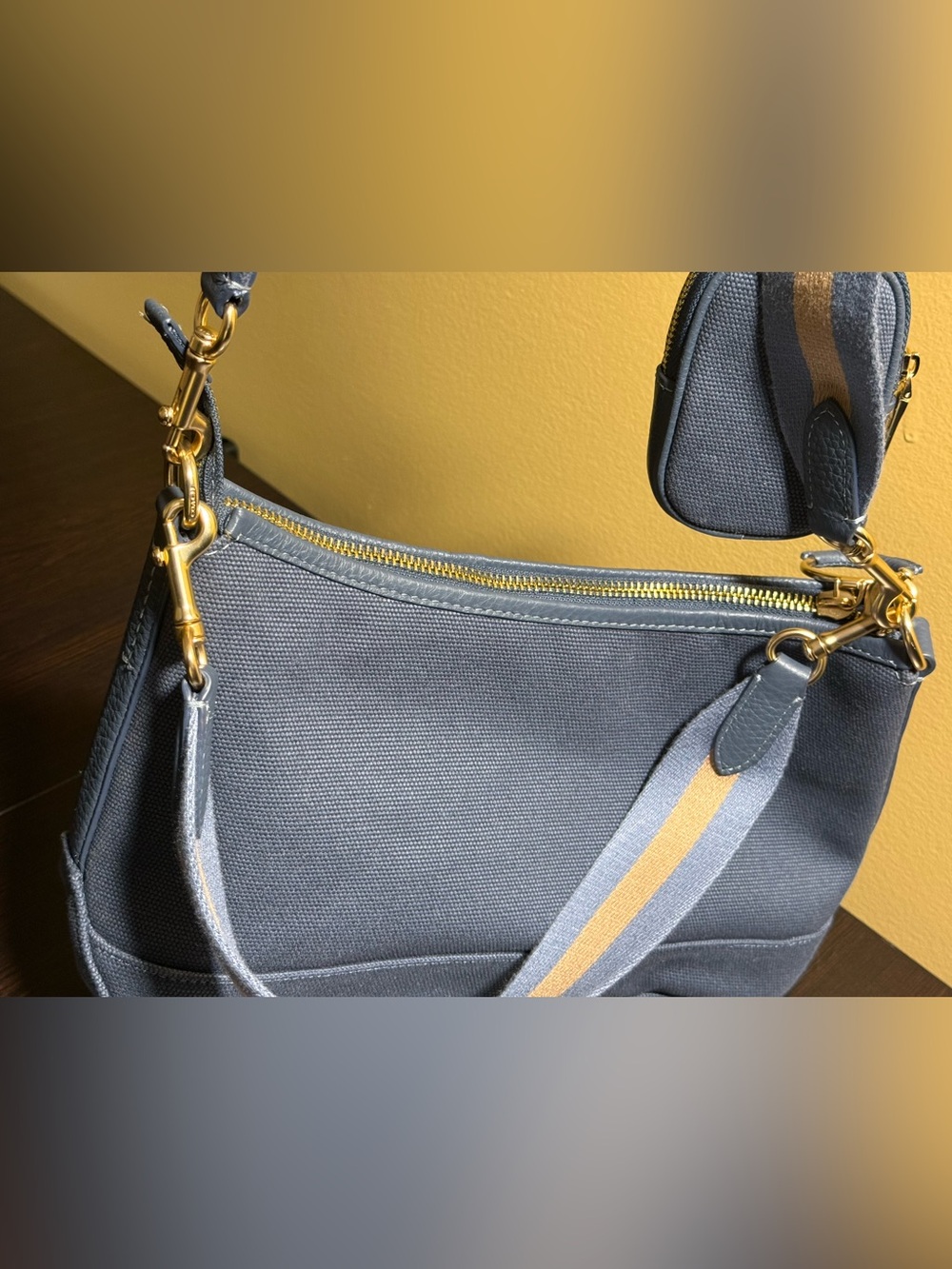Coach Navy Canvas Shoulder Bag with Coin Pouch - Picture 4 of 11
